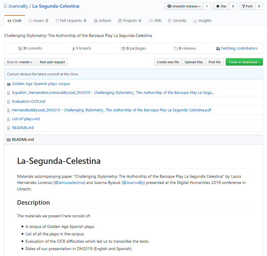 Screenshot der GitHub-Seiten, auf denen die Daten präsentiert werden.